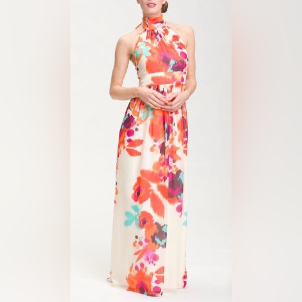 Eliza J Cream Maxi Dress with Bright Floral Print